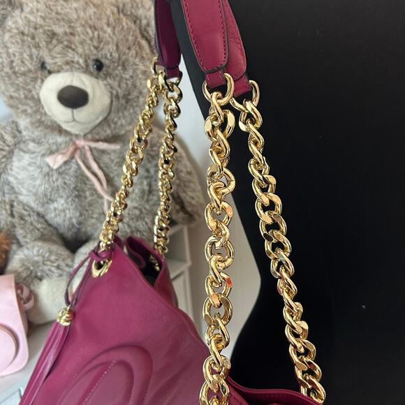 ⁀➷ Valentino by Mario Valentino Pink Leather Chain Strap Shoulder Purse (HB-19) - Picture 8 of 13